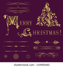 Set of design elements for merry christmas card vector eps 8