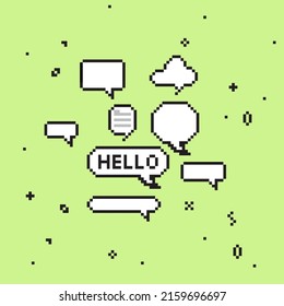 Set of design elements, message boxes and quotes, pixel art elements.
