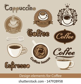 set of design elements on the coffee theme