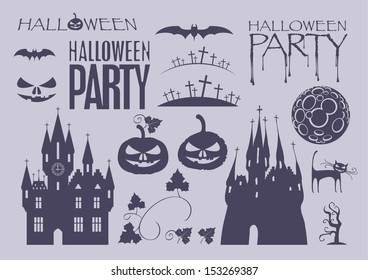 set of design elements on Halloween