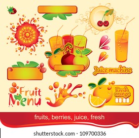 set of design elements on juices, fruit