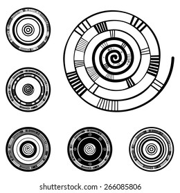 Set of design elements - patterned circles. Black and white. vector illustration.
