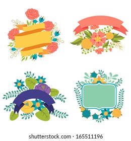 Set of design elements with ribbons, labels and flowers .