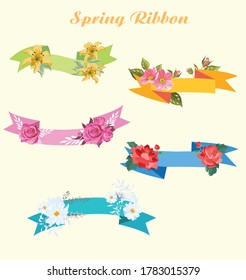 Set of design elements with ribbons, labels and flowers .