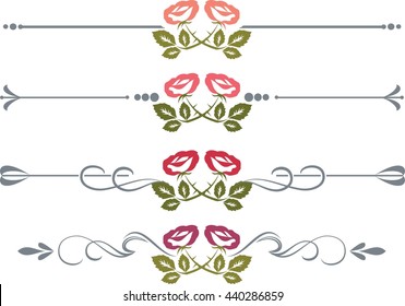 Set of design elements with roses vectorized