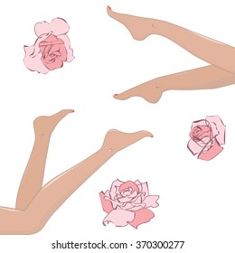 set of design elements with roses and womens  legs