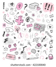 Set of design elements, signs and symbols. Grunge Hand drawn Vector illustration.