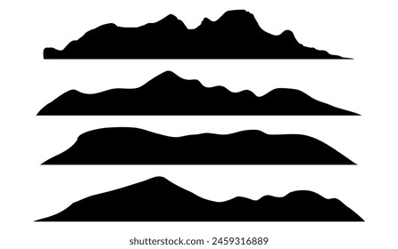 set of design elements silhouettes of hills in black