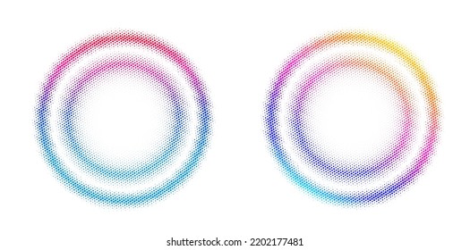 Set Design elements symbol Editable halftone frame dot circle pattern on white background. Vector illustration eps 10 frame with black random dots. Round border Icon using halftone circle dots text
