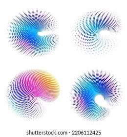 Set Design elements symbol Editable halftone frame dot circle pattern on white background. Vector illustration eps 10. Round Icon using seashell, holiday theme travel, maritime shell, recreation