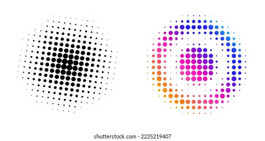 Set Design elements symbol Editable halftone frame dot circle pattern on white background. Vector illustration eps 10 frame with black random dots. Round border Icon using halftone circle dots text