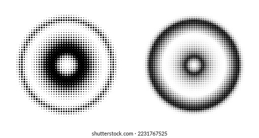 Set Design elements symbol Editable halftone frame dot circle pattern on white background. Vector illustration eps 10 frame with black random dots. Round border Icon using halftone circle dots text