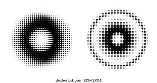 Set Design elements symbol Editable halftone frame dot circle pattern on white background. Vector illustration eps 10 frame with black random dots. Round border Icon using halftone circle dots text