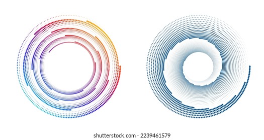 Set Design elements symbol Editable halftone frame dot circle pattern on white background. Vector illustration eps 10 frame with black random dots. Round border Icon using halftone circle dots text