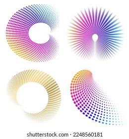 Set Design elements symbol Editable halftone frame dot circle pattern on white background. Vector illustration eps 10 frame with black random dots. Round border Icon using halftone circle dots text