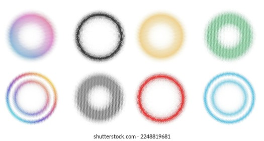 Set Design elements symbol Editable halftone frame dot circle pattern on white background. Vector illustration eps 10 frame with black random dots. Round border Icon using halftone circle dots text