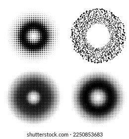 Set Design elements symbol Editable halftone frame dot circle pattern on white background. Vector illustration eps 10 frame with black random dots. Round border Icon using halftone circle dots text