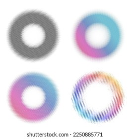 Set Design elements symbol Editable halftone frame dot circle pattern on white background. Vector illustration eps 10 frame with black random dots. Round border Icon using halftone circle dots text