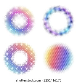 Set Design elements symbol Editable halftone frame dot circle pattern on white background. Vector illustration eps 10 frame with black random dots. Round border Icon using halftone circle dots text