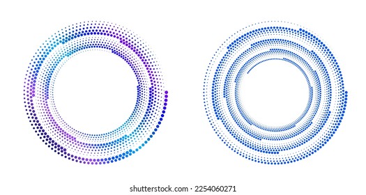 Set Design elements symbol Editable halftone frame dot circle pattern on white background. Vector illustration eps 10 frame with black random dots. Round border Icon using halftone circle dots text
