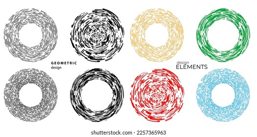 Set Design elements symbol Editable halftone frame dot circle pattern on white background. Vector illustration eps 10 frame with black random dots. Round border Icon using halftone circle dots text