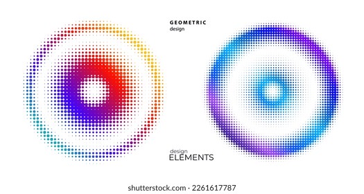 Set Design elements symbol Editable halftone frame dot circle pattern on white background. Vector illustration eps 10 frame with black random dots. Round border Icon using halftone circle dots text