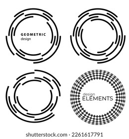 Establecer símbolo de elementos de diseño Patrón de círculo de puntos de semitono editable sobre fondo blanco. Ilustración vectorial eps 10 cuadro con puntos aleatorios negros. Icono de borde redondeado usando texto de puntos de círculo semitonos