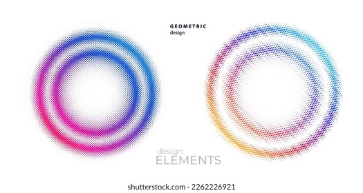 Set Design elements symbol Editable halftone frame dot circle pattern on white background. Vector illustration eps 10 frame with black random dots. Round border Icon using halftone circle dots text