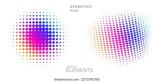 Set Design elements symbol Editable halftone frame dot circle pattern on white background. Vector illustration eps 10 frame with black random dots. Round border Icon using halftone circle dots text