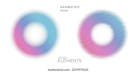 Set Design elements symbol Editable halftone frame dot circle pattern on white background. Vector illustration eps 10 frame with black random dots. Round border Icon using halftone circle dots text