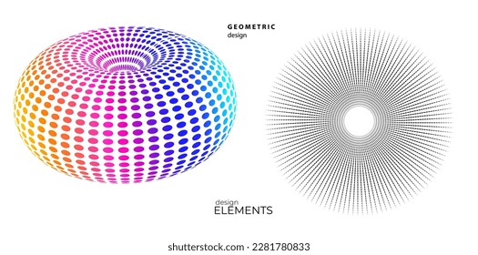 Set Design elements symbol Editable halftone frame dot circle pattern on white background. Vector illustration eps 10 frame with black random dots. Round border Icon using halftone circle dots text