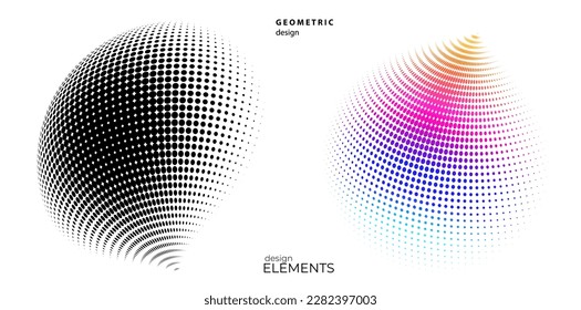 Set Design elements symbol Editable halftone frame dot circle pattern on white background. Vector illustration eps 10 frame with black random dots. Round border Icon using halftone circle dots text