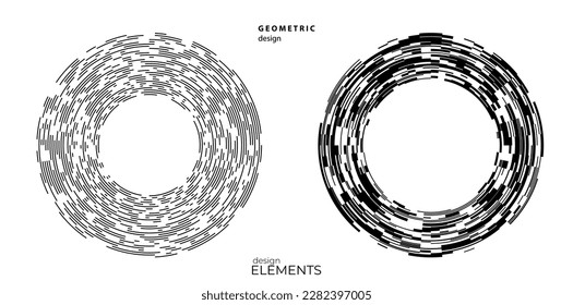 Set Design elements symbol Editable halftone frame dot circle pattern on white background. Vector illustration eps 10 frame with black random dots. Round border Icon using halftone circle dots text