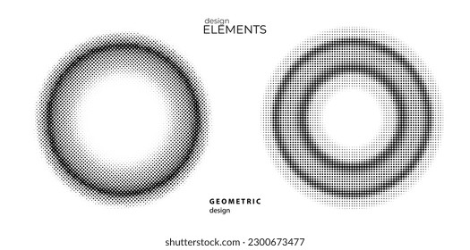 Set Design elements symbol Editable halftone frame dot circle pattern on white background. Vector illustration eps 10 frame with black random dots. Round border Icon using halftone circle dots text