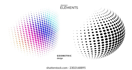 Set Design elements symbol Editable halftone frame dot circle pattern on white background. Vector illustration eps 10 frame with black random dots. Round border Icon using halftone circle dots text