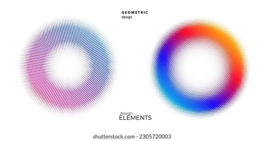 Set Design elements symbol Editable halftone frame dot circle pattern on white background. Vector illustration eps 10 frame with black random dots. Round border Icon using halftone circle dots text