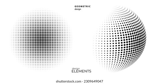 Set Design elements symbol Editable halftone frame dot circle pattern on white background. Vector illustration eps 10 frame with black random dots. Round border Icon using halftone circle dots text