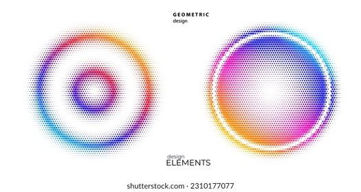 Set Design elements symbol Editable halftone frame dot circle pattern on white background. Vector illustration eps 10 frame with black random dots. Round border Icon using halftone circle dots text