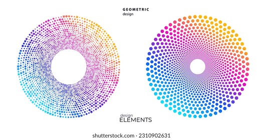 Set Design elements symbol Editable halftone frame dot circle pattern on white background. Vector illustration eps 10 frame with black random dots. Round border Icon using halftone circle dots text