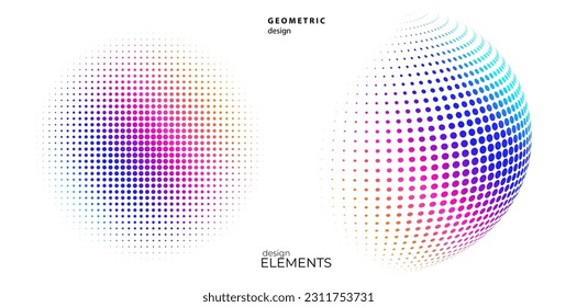 Set Design elements symbol Editable halftone frame dot circle pattern on white background. Vector illustration eps 10 frame with black random dots. Round border Icon using halftone circle dots text
