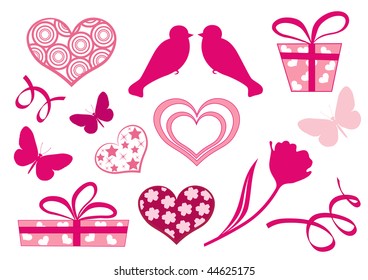 Set design elements of valentine`s day. Vector illustration.