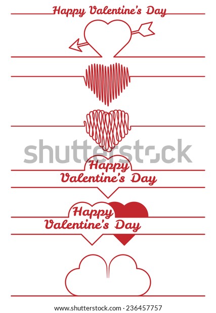 Set of design elements. For\
Valentines Day. Seven red dividers with hearts for romantic\
content.