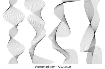 Set Design elements. Wave of many gray lines. Abstract vertical wavy stripes on white background isolated. Creative line art. Vector illustration EPS 10. Waves with lines created using Blend Tool