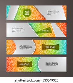 Set Design elements website business presentation template. Vector illustration horizontal web banners background, backdrop MOSAIC SQUARE form broken line. EPS 10 for web button, web site page heading