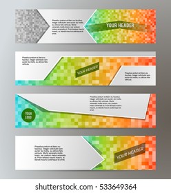 Set Design elements website business presentation template. Vector illustration horizontal web banners background, backdrop MOSAIC SQUARE form broken line. EPS 10 for web button, web site page heading