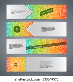 Set Design elements website business presentation template. Vector illustration horizontal web banners background, backdrop MOSAIC SQUARE form broken line. EPS 10 for web button, web site page heading