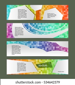 Set Design elements website business presentation template. Vector illustration horizontal web banners background, backdrop MOSAIC SQUARE form broken line. EPS 10 for web button, web site page heading