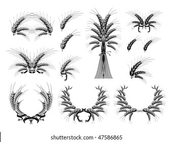 Set of Design Elements with Wheat, silhouette