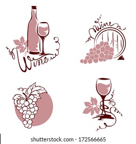 Set of design elements - wine and grapes