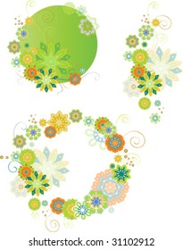 Set of design floral elements. All elements and textures are individual objects. Vector illustration.